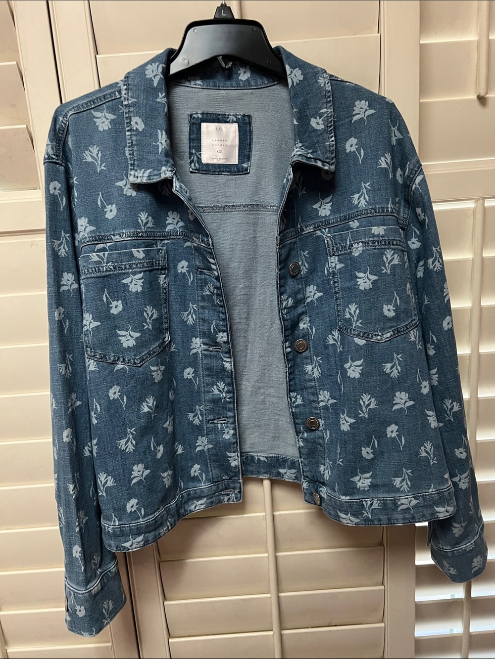 LC Lauren Conrad Blue Floral Denim Jacket